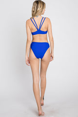 Royal Blue Strappy Ruched Front Two-Piece Bikini Set