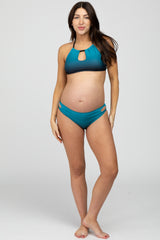 Teal Ombre Keyhole Front Halter Two-Piece Maternity Bikini Set