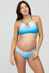 Blue Ombre Keyhole Front Halter Two-Piece Maternity Bikini Set