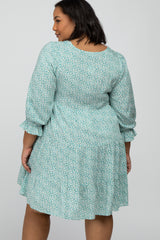 Mint Floral Tiered Long Sleeve Plus Maternity Dress