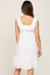 White Ruffle Strap Embroidered Eyelet Maternity Dress