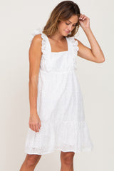 White Ruffle Strap Embroidered Eyelet Dress