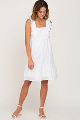 White Ruffle Strap Embroidered Eyelet Dress