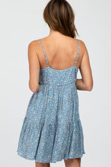 Blue Floral Ruffle Top Button-Down Tiered Dress