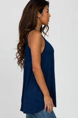 Navy Ribbed Sleeveless Top