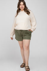 Olive Drawstring Maternity Plus Shorts