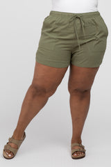 Olive Drawstring Plus Shorts