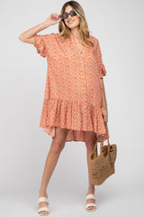 Orange Floral Ruffle Hi- Lo Hem Maternity Mini Dress