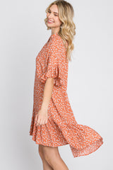 Orange Floral Ruffle Hi- Lo Hem Mini Dress