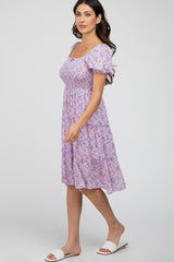 Lavender Smocked Button Accent Dress