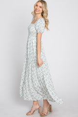 Ivory Floral Smocked Tiered Maxi Dress