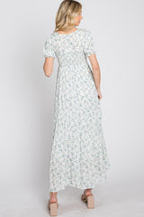 Ivory Floral Smocked Tiered Maxi Dress