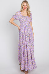 Lavender Floral Smocked Tiered Maxi Dress