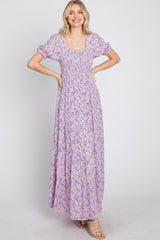 Lavender Floral Smocked Tiered Maxi Dress