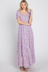 Lavender Floral Smocked Tiered Maxi Dress