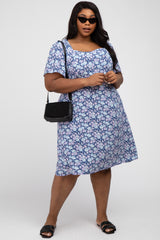 Navy Floral Sweetheart Neck Maternity Plus Dress