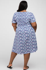 Navy Floral Sweetheart Neck Plus Dress