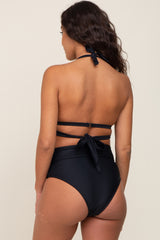 Black Tie Front Side Strap Maternity Bikini Set