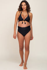 Black Tie Front Side Strap Maternity Bikini Set