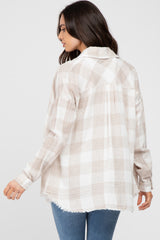 Taupe Plaid Button Front Long Sleeve Maternity Top