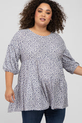 Navy Blue Floral Tiered Maternity Plus Tunic Top