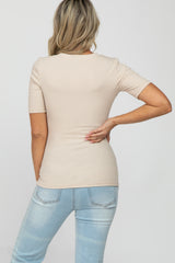 Taupe Ribbed Button Front Maternity Top