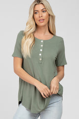 Light Olive Button Up Short Sleeve Top