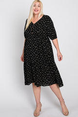 Black Floral Button Front Midi Dress