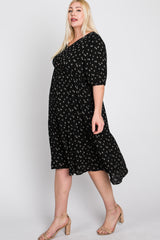 Black Floral Button Front Midi Dress