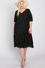 Black Floral Button Front Maternity Midi Dress