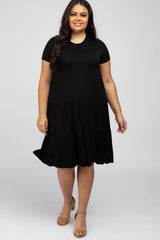 Black Tiered Maternity Plus Dress