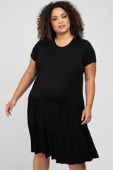 Black Tiered Maternity Plus Dress