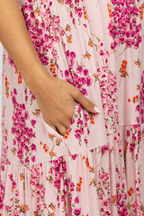 Pink Floral Tiered Maternity Maxi Dress