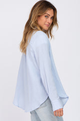 Light Blue Gauze Button Up Collared Top