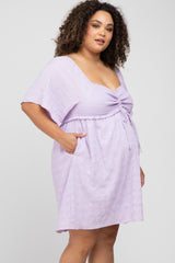 Lavender Smocked Ruched Tie Front Maternity Plus Dress