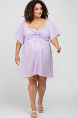 Lavender Smocked Ruched Tie Front Maternity Plus Dress