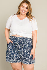 Navy Floral Raw Hem Plus Maternity Shorts