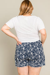 Navy Floral Raw Hem Plus Shorts