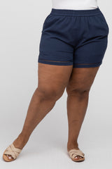 Navy Blue Ladder Trim Plus Shorts