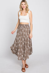 Mocha Floral Round Hem Maternity Midi Skirt