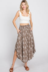 Mocha Floral Round Hem Midi Skirt