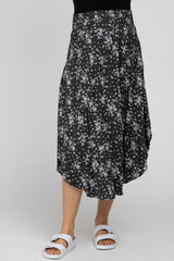 Black Floral Round Hem Maternity Midi Skirt