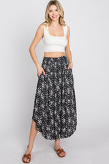 Black Floral Round Hem Maternity Midi Skirt