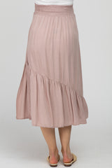 Light Pink Linen Ruffle Hem Side Slit Maternity Midi Skirt