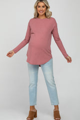 Light Pink Long Sleeve Ribbed Maternity Top