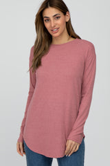 Light Pink Long Sleeve Ribbed Maternity Top
