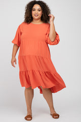 Coral Puff Sleeve Tiered Maternity Plus Dress