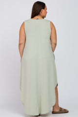 Light Green V-Neck Basic Plus Maxi Dress