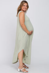 Light Green V-Neck Basic Maternity Plus Maxi Dress