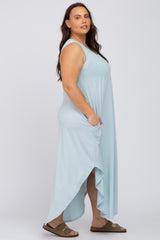 Light Blue V-Neck Basic Plus Maxi Dress